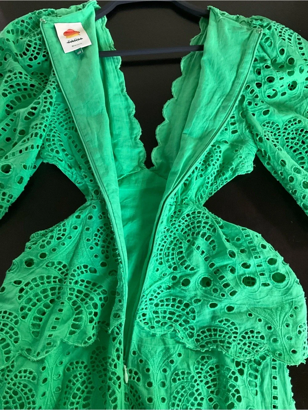 FARM Rio Vibrant Richeliu Eyelet Maxi Dress with Puff Sleeves - Picture 9 of 13
